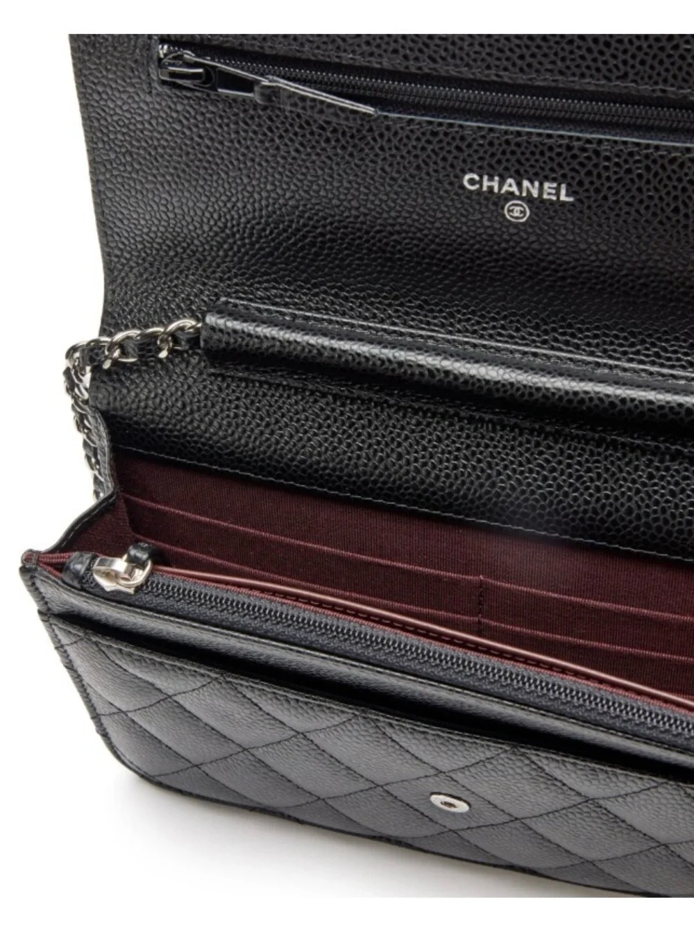 CHANEL Black Quilted Leather Crossbody Wallet with Silver CC
